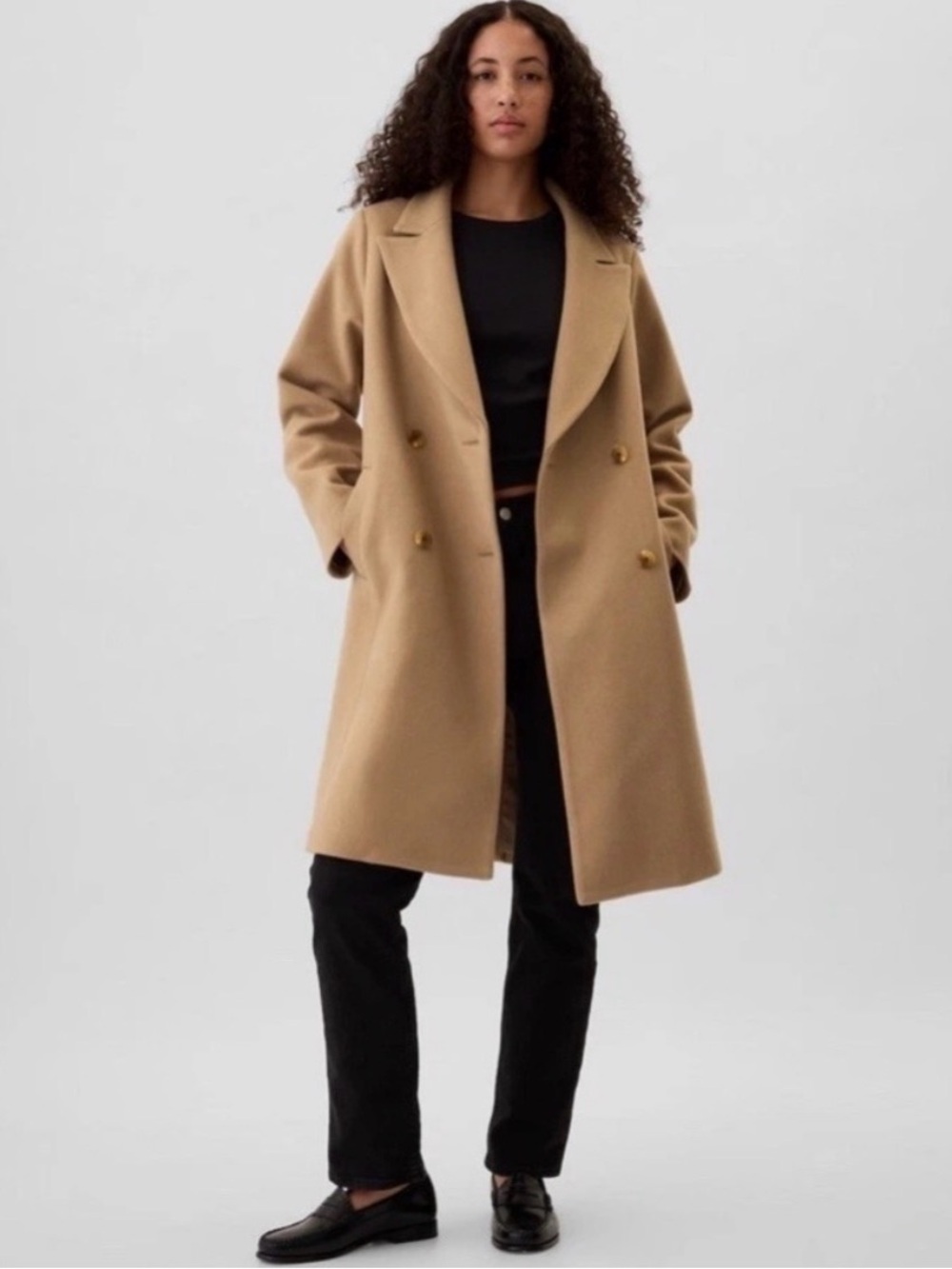 Gap relaxed long topcoat wool blend camel size medium